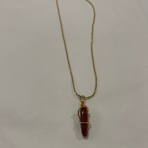 Elegant Gold Necklace with Brown Stone Pendant